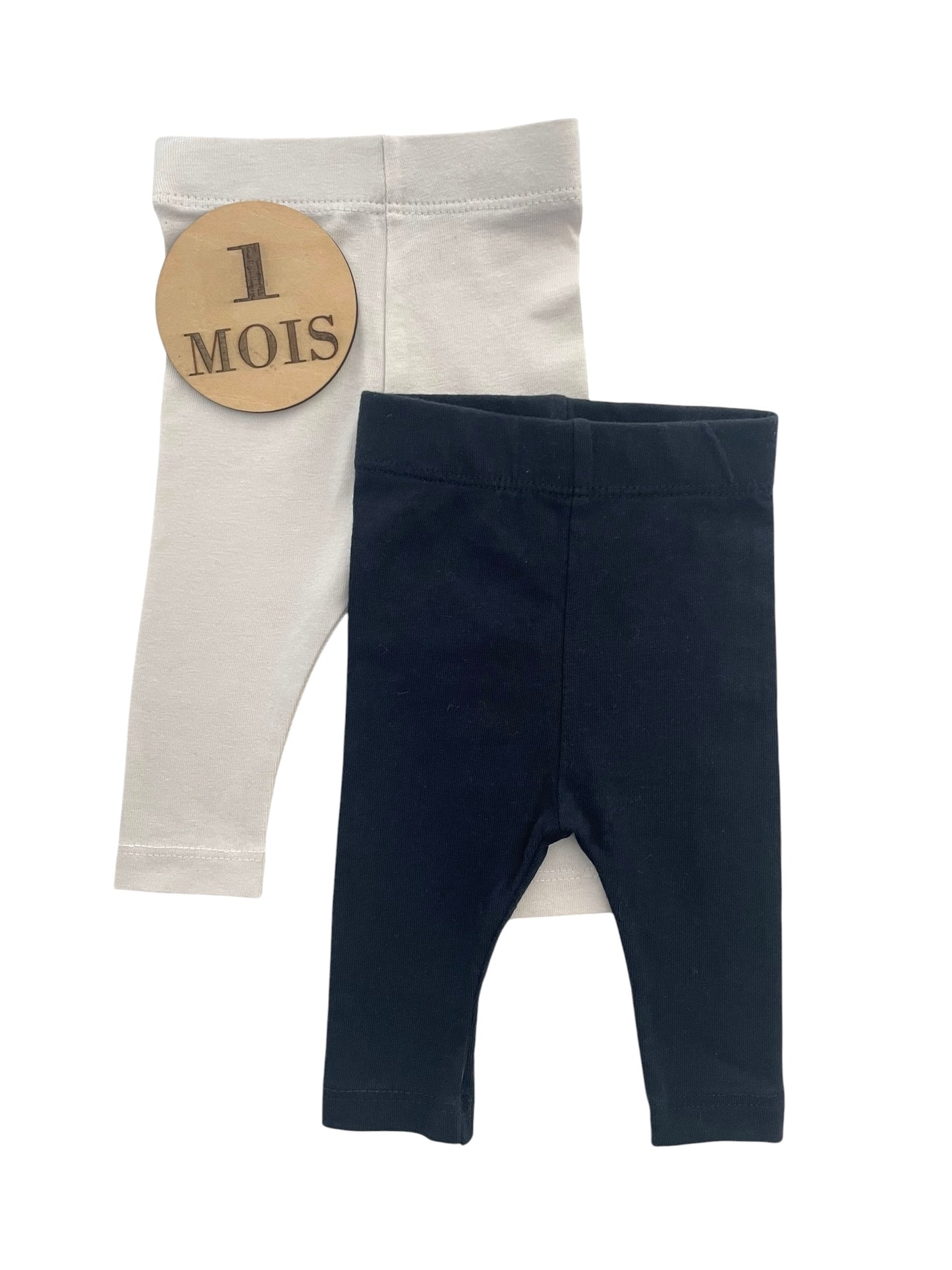 Lot de 2 leggings, bleu-nuit et blanc, Kiabi