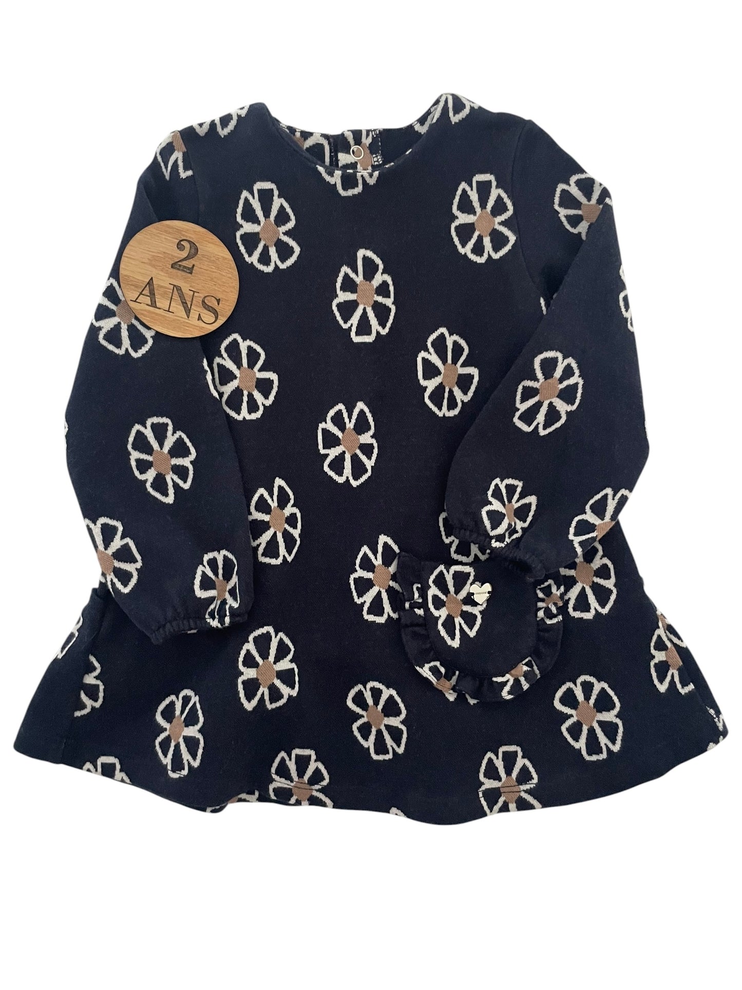 Robe épaisse , bleu-marine, fleurie, Mayoral