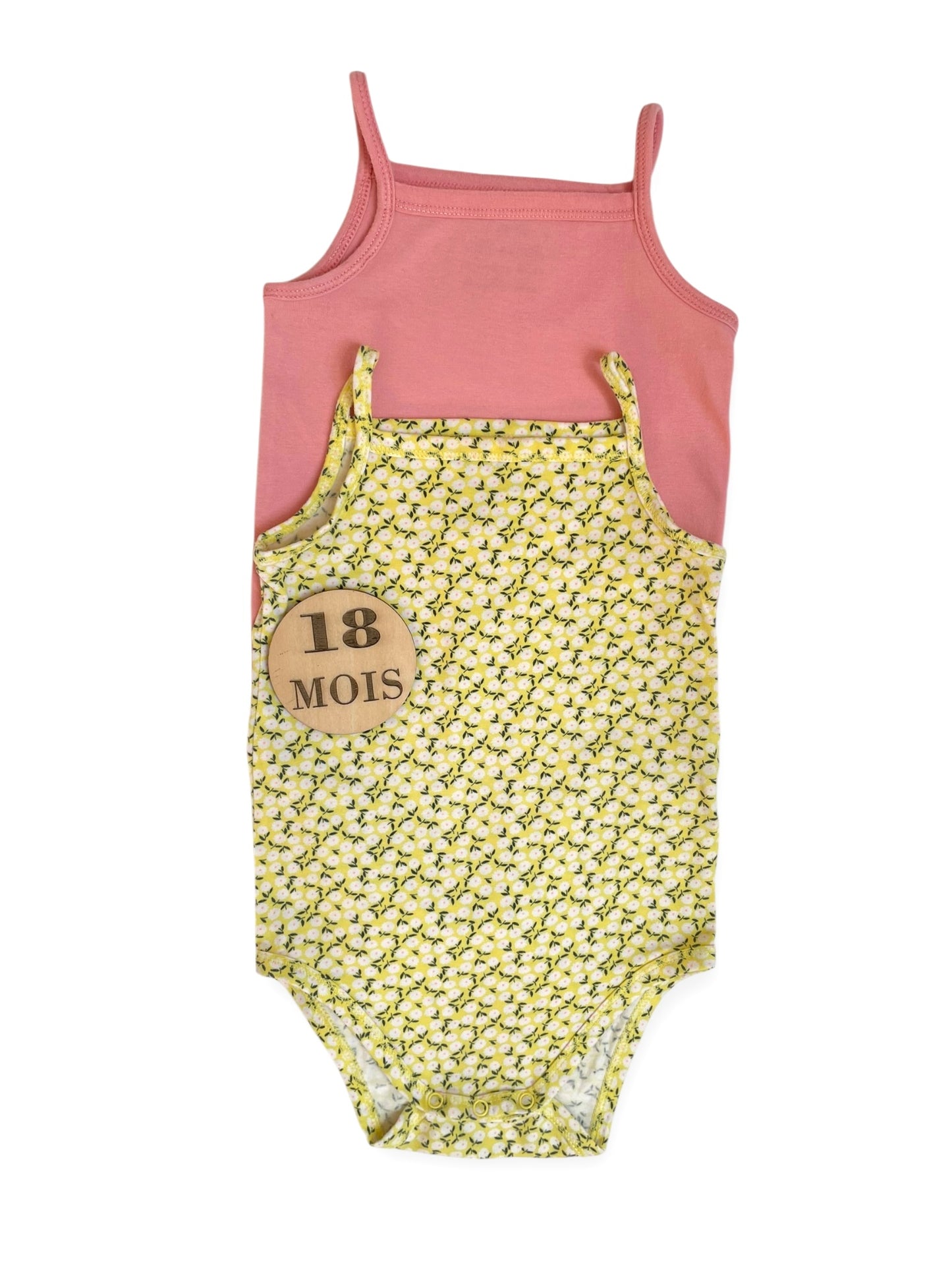 Lot 2 bodies bretelles, jaune et roseTAO