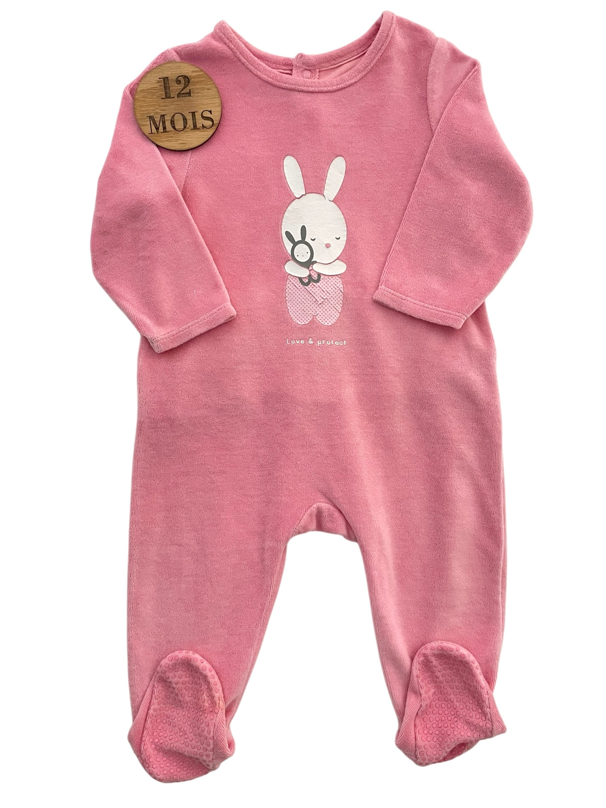 Pyjama velours rose, lapin, Obaïbi