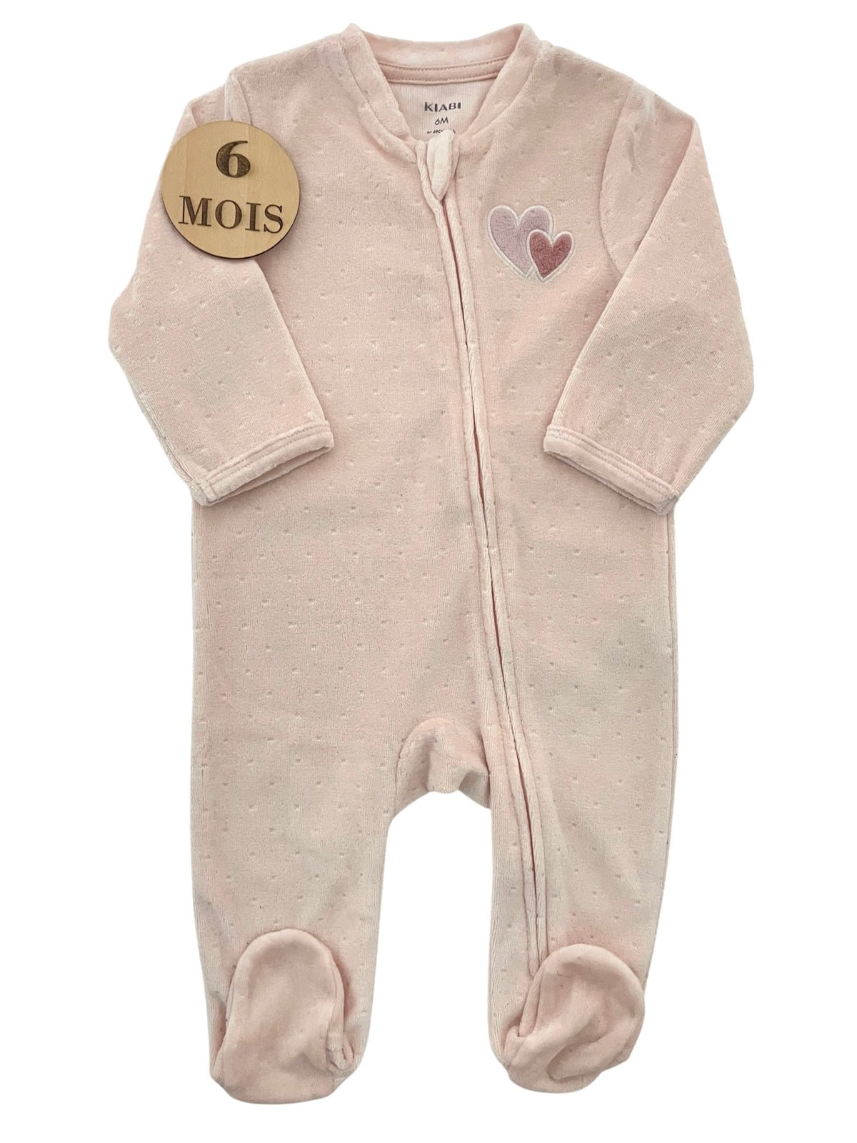 Pyjama velours rose pâle, coeurs, Kiabi