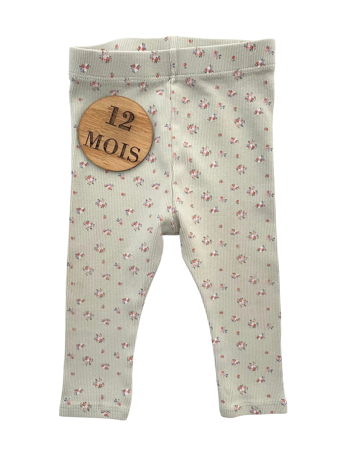 Legging côtelé vert pâle, fleuri, Kiabi