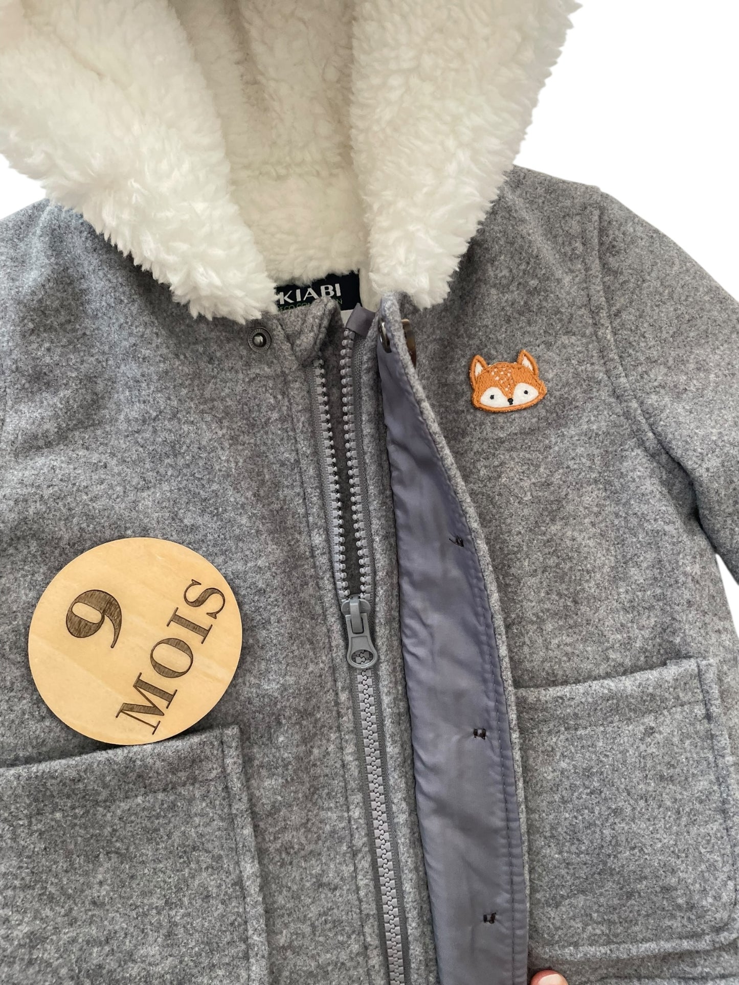 Manteau gris, fourré, Kiabi