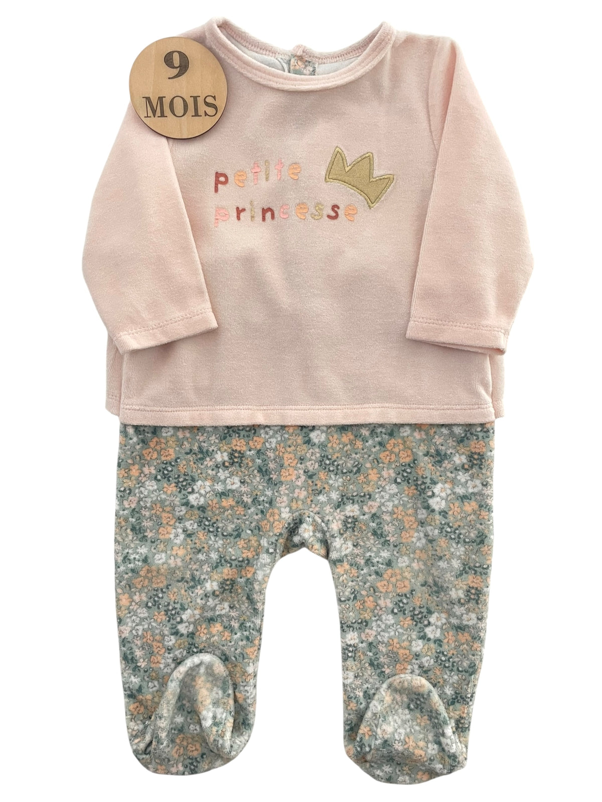 Pyjama velours rose fleuri, Gémo