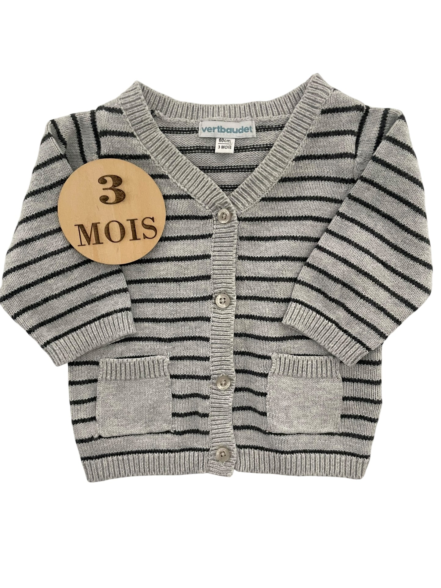 Gilet rayé gris, Vertbaudet