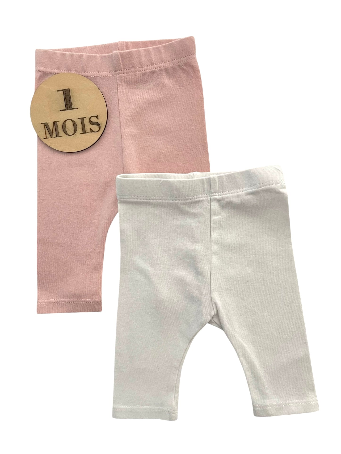 Lot 2 leggings unis, rose et blanc, Obaïbi