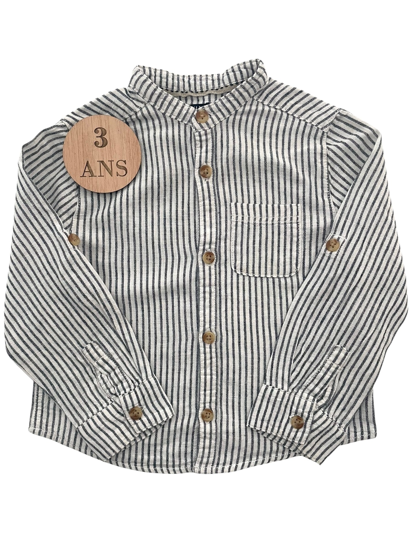 Chemise rayée, 50% lin, Kiabi