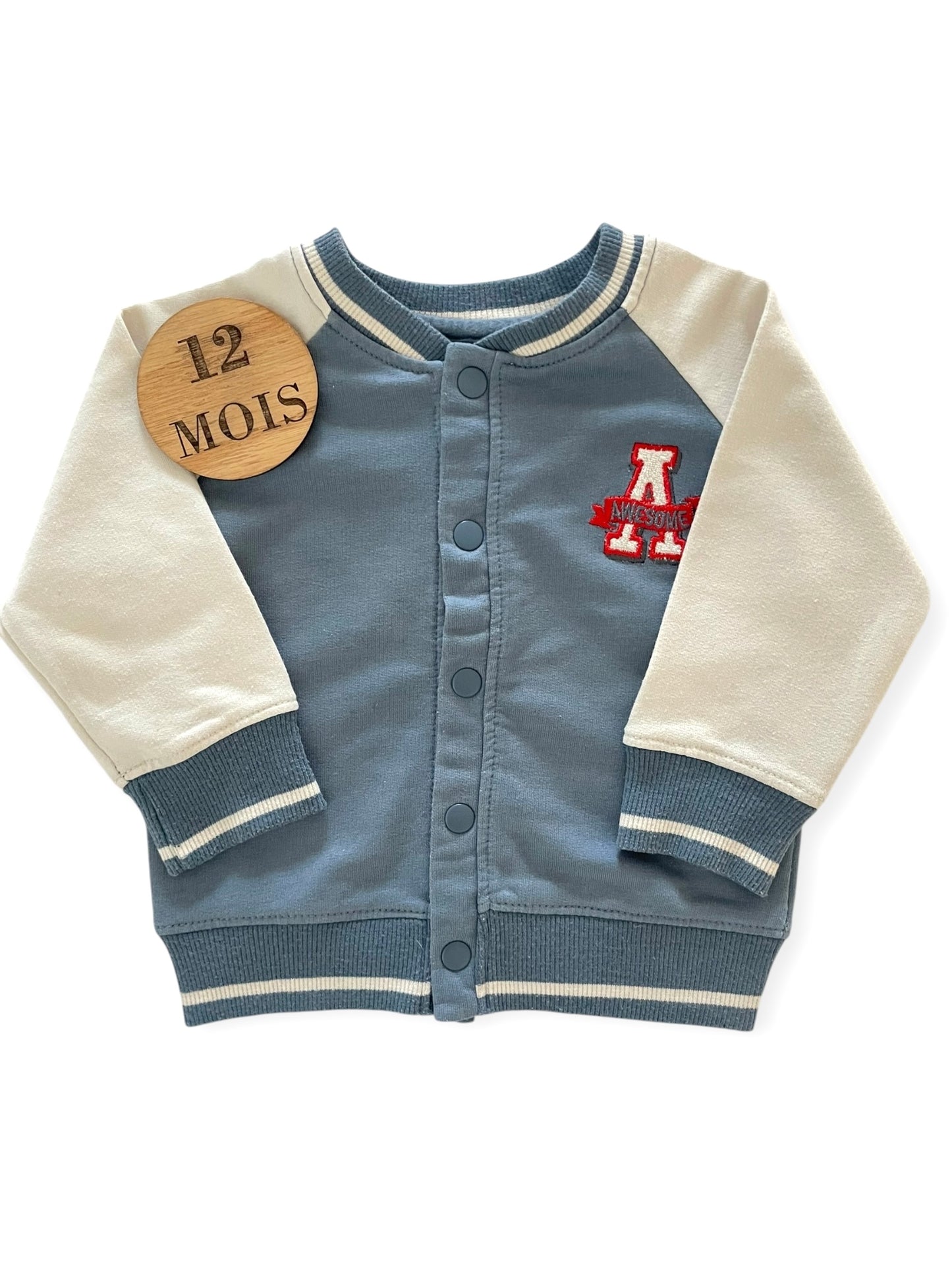 Gilet à pressions, écru et bleu