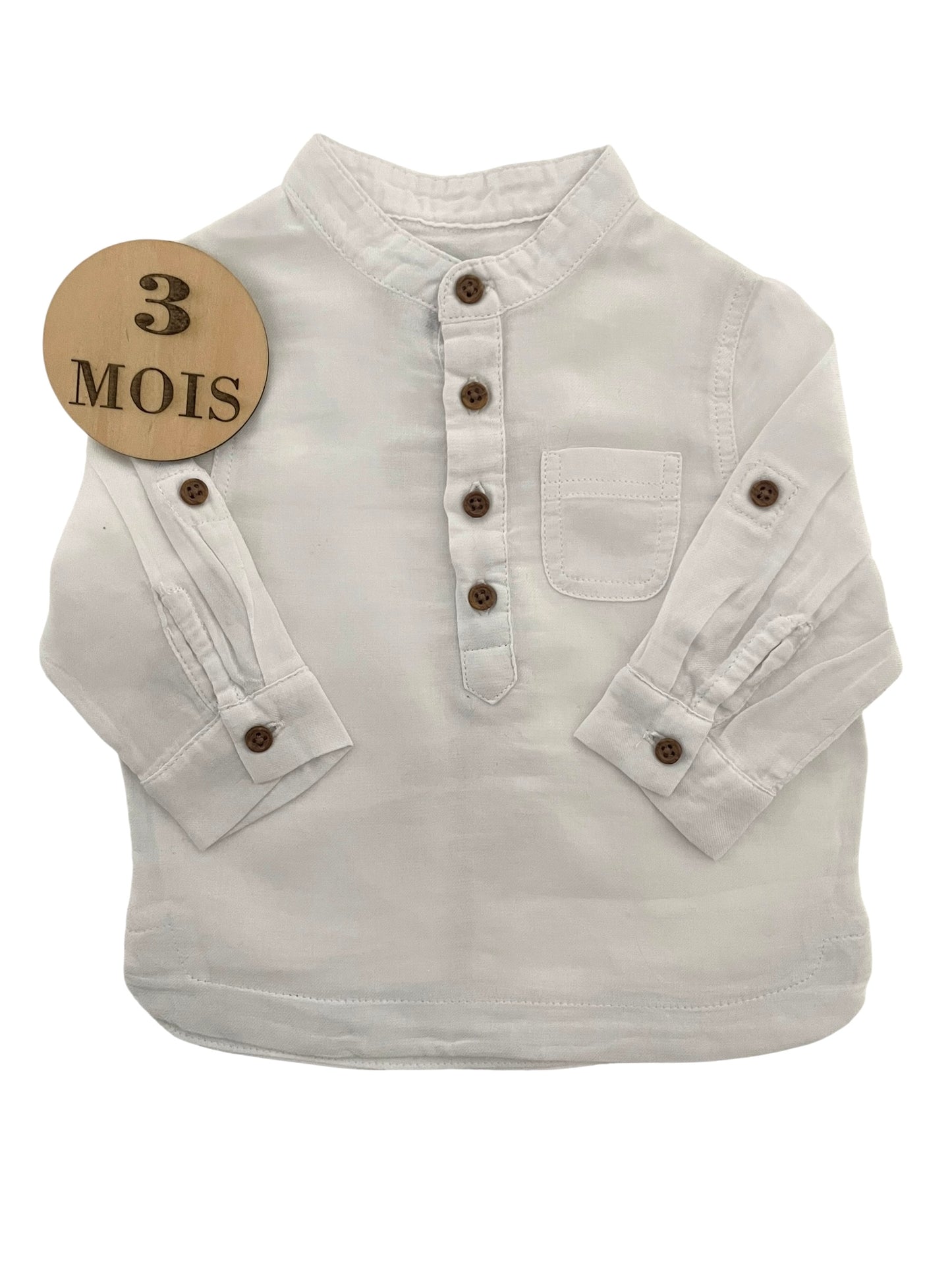 Chemise col rond, blanche, Kiabi