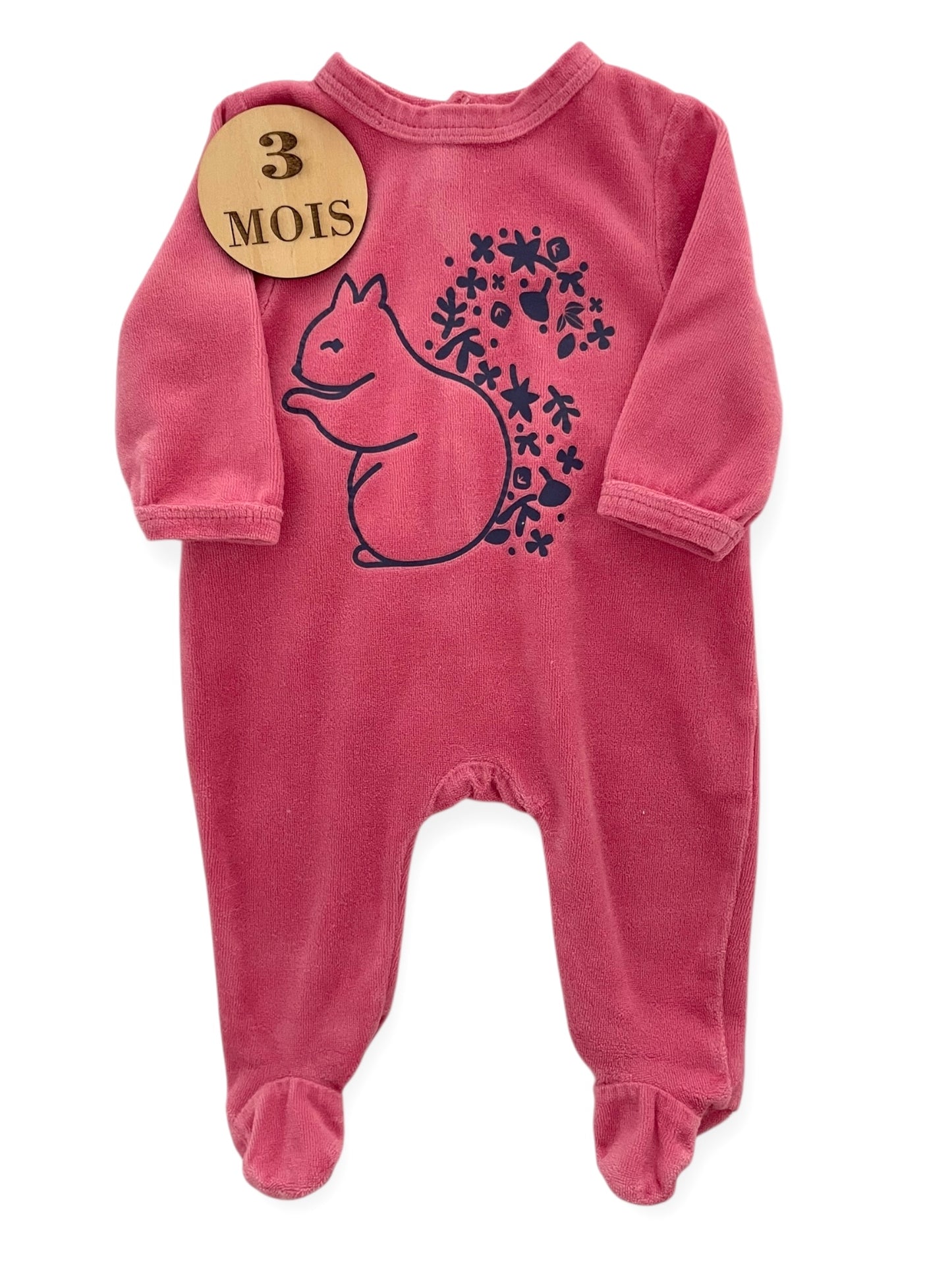 Pyjama velours rose, écureuil