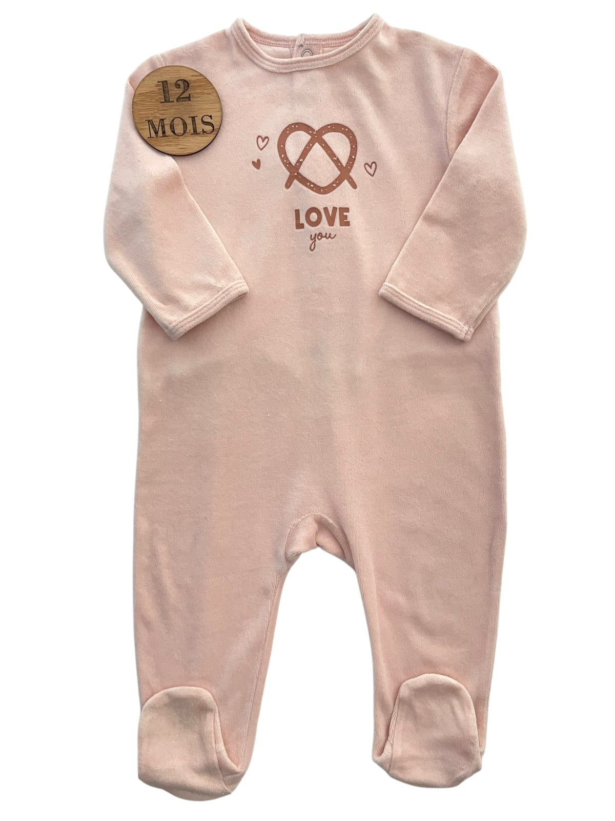 Pyjama velours rose pâle, Kiabi