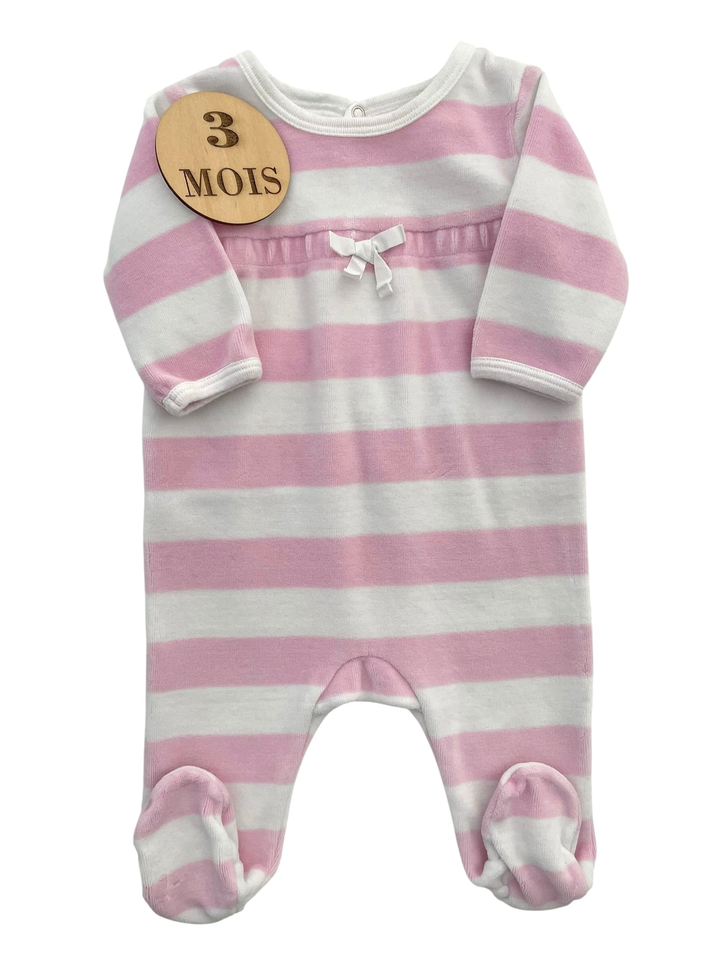 Pyjama velours rayé, rose et blanc, Jacadi