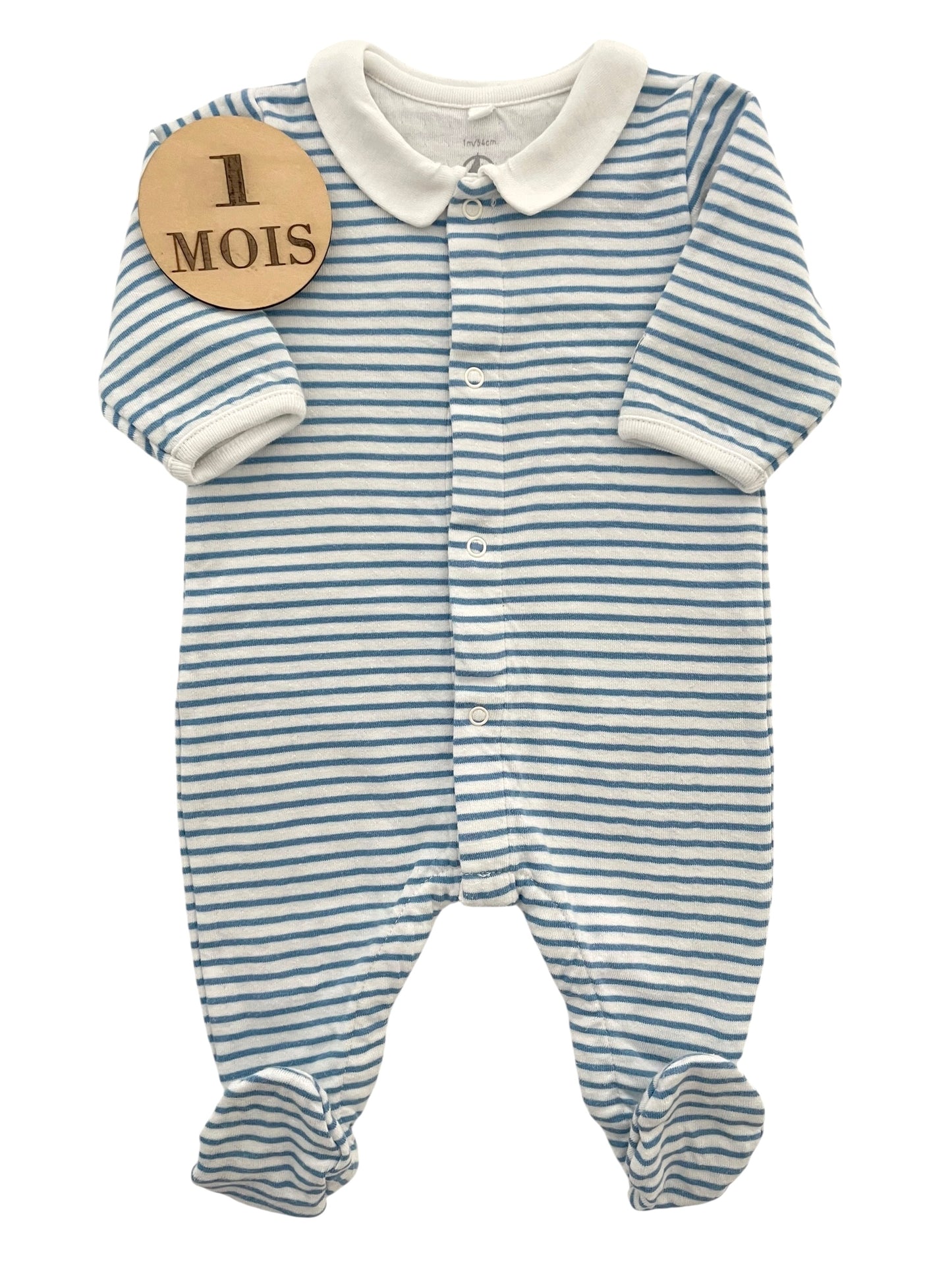 Pyjama coton, rayé bleu, Petit Bateau