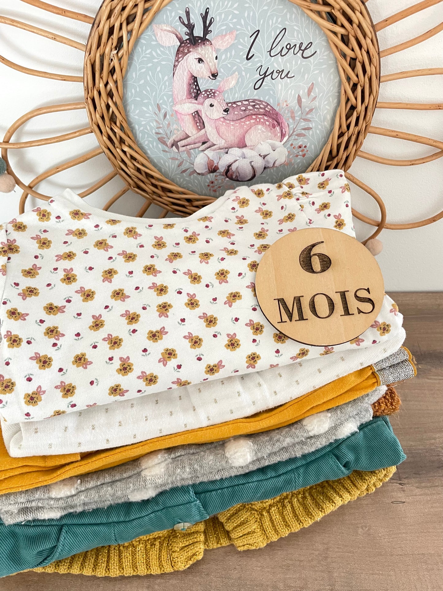 Box 6 pièces, mi-saison, 6 mois (écru/ moutarde/ vert)