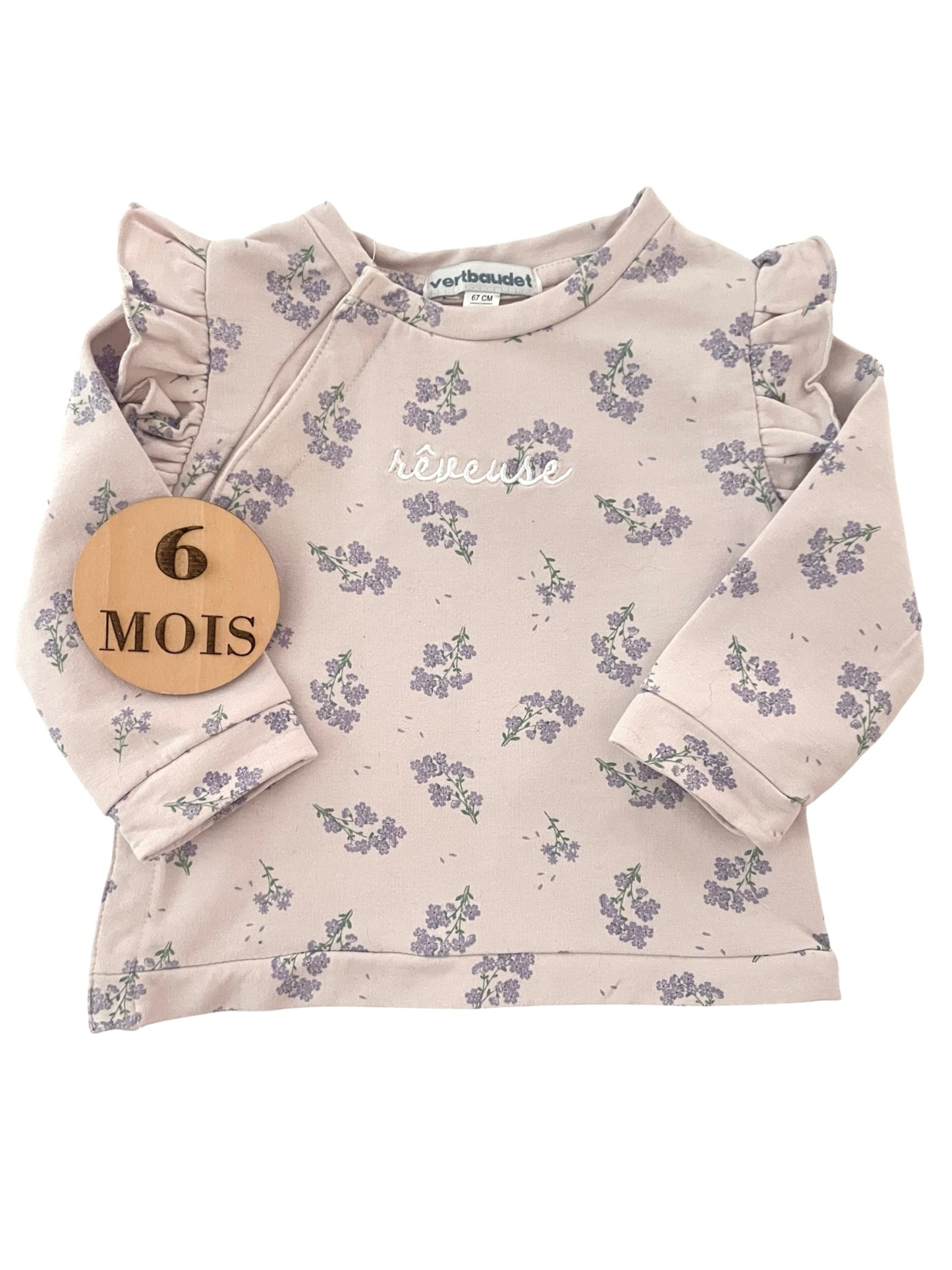 Sweat rose pâle fleuri, Vertbaudet