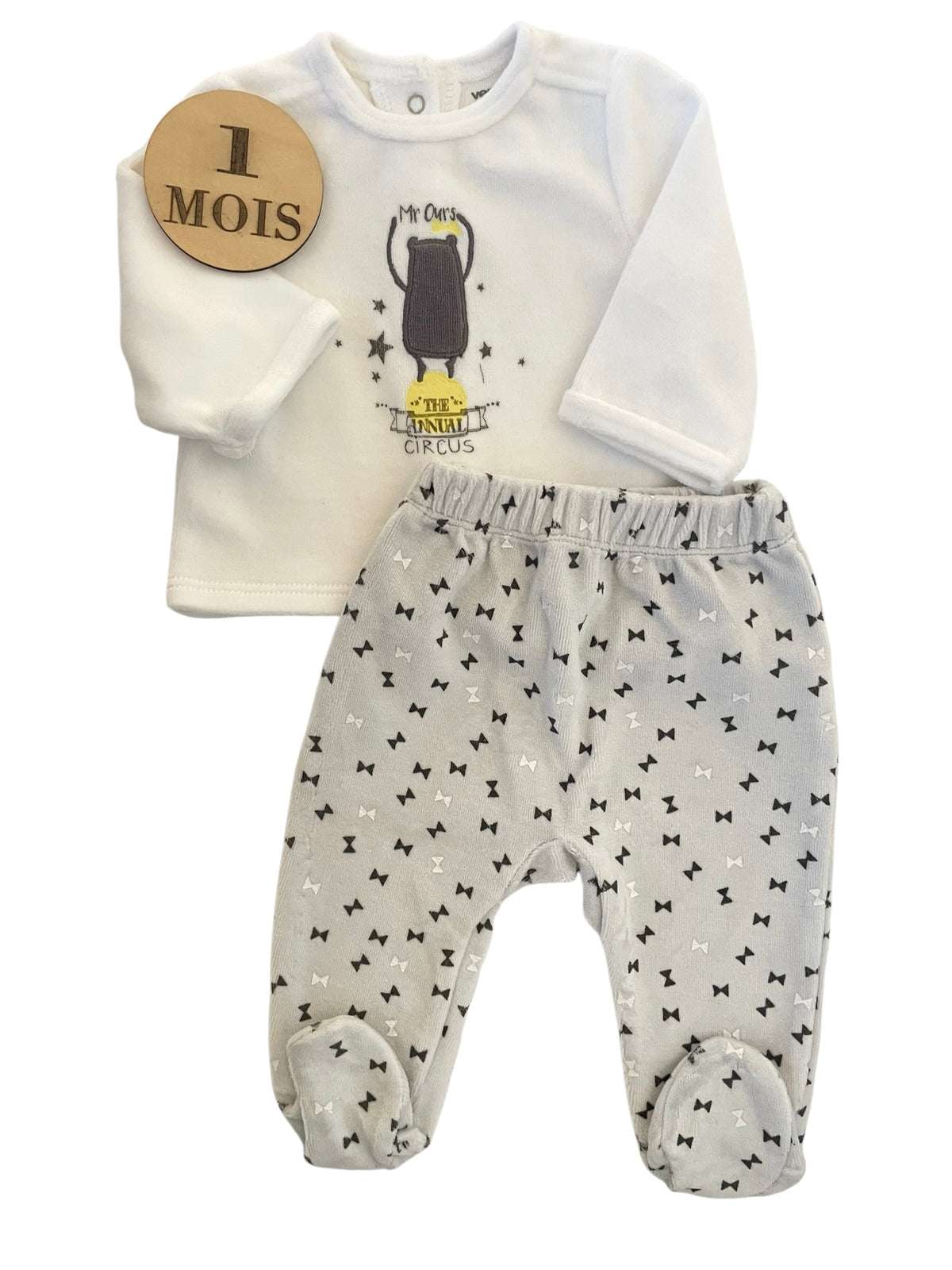 Pyjama velours, 2 pièces, gris et blanc, Vertbaudet