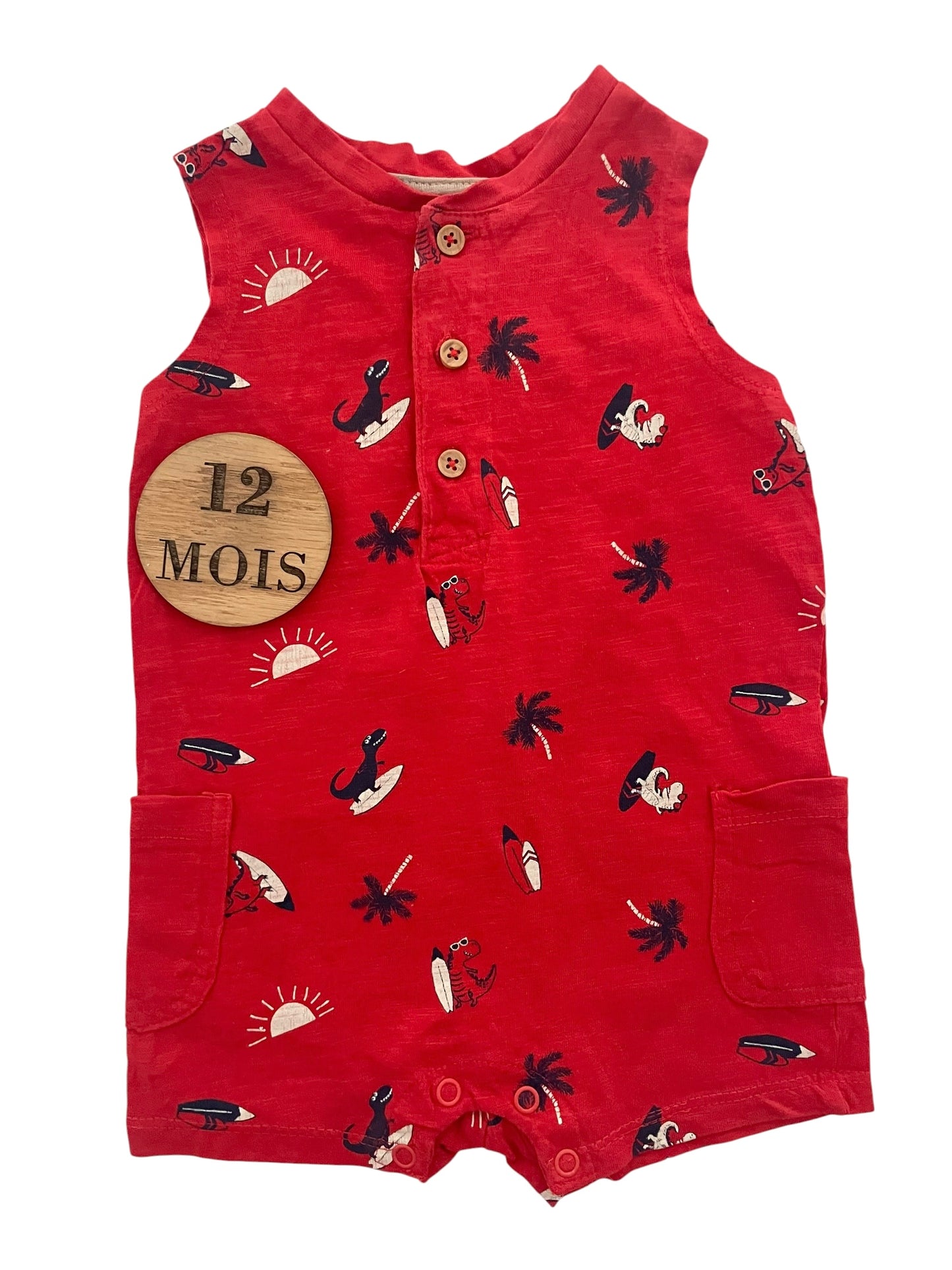 Combishort rouge, dinos, In extenso