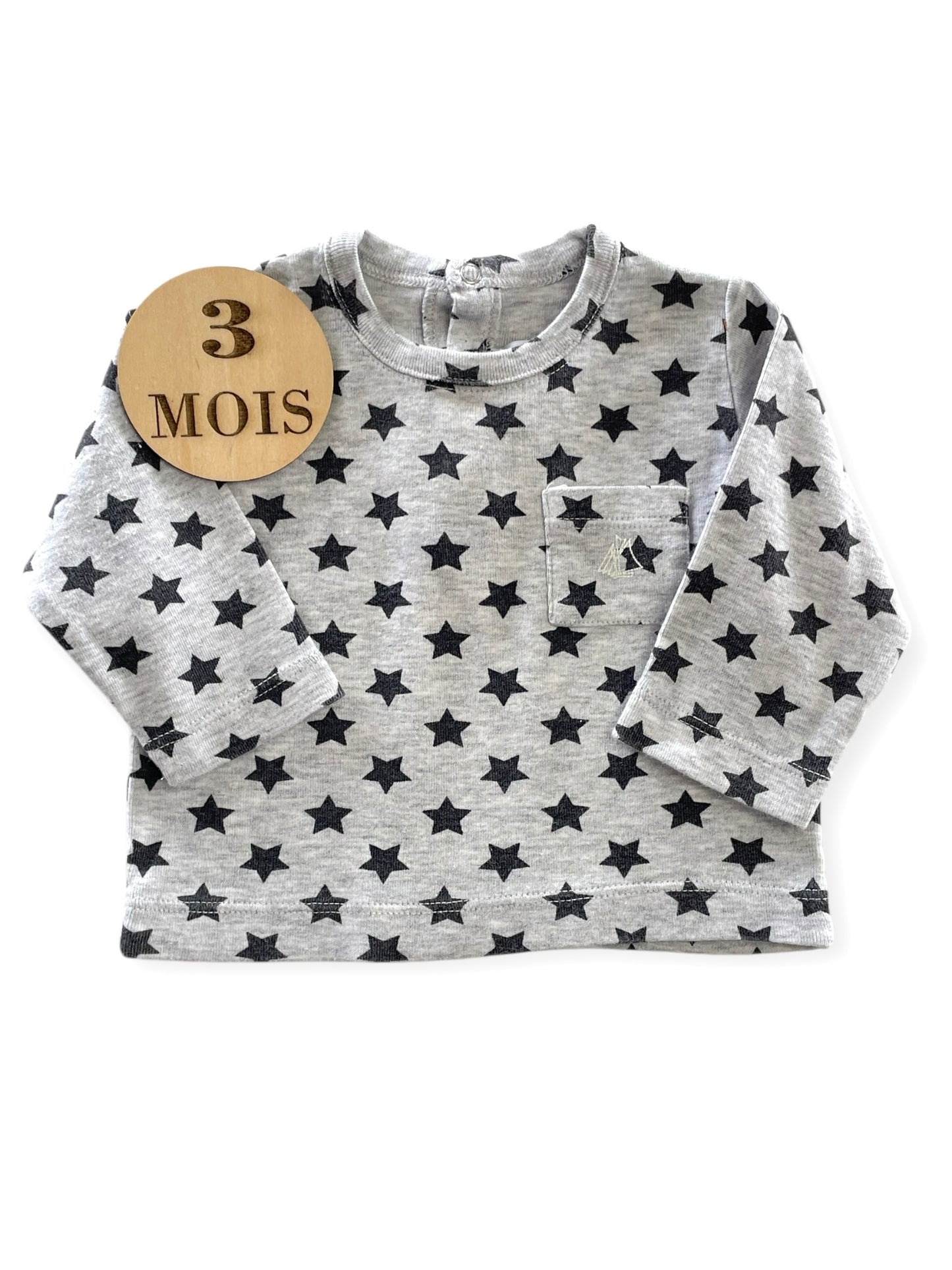 Tee-shirt gris, étoiles, Petit Bateau