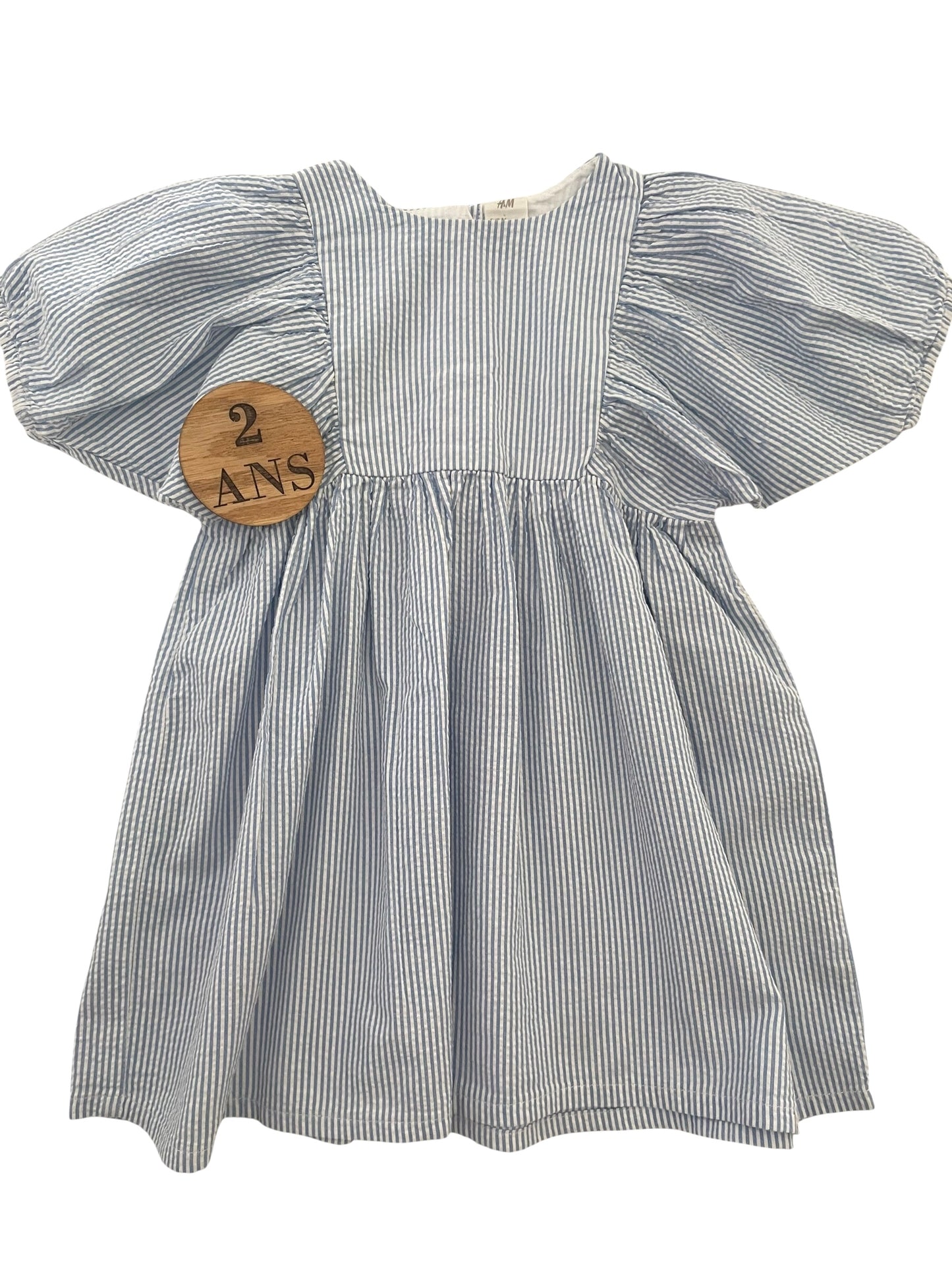 Robe manches bouffantes, rayée bleu, H&M