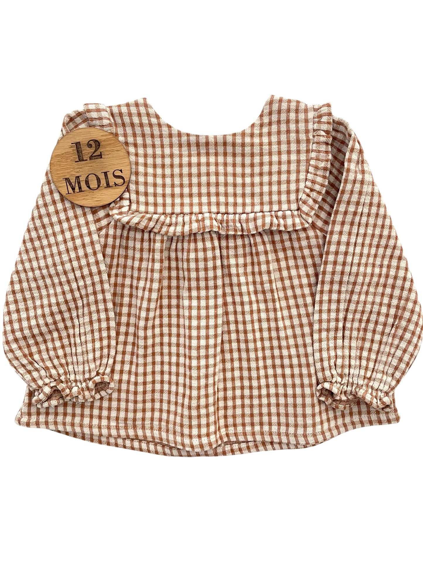 Blouse vichy marron, Vertbaudet