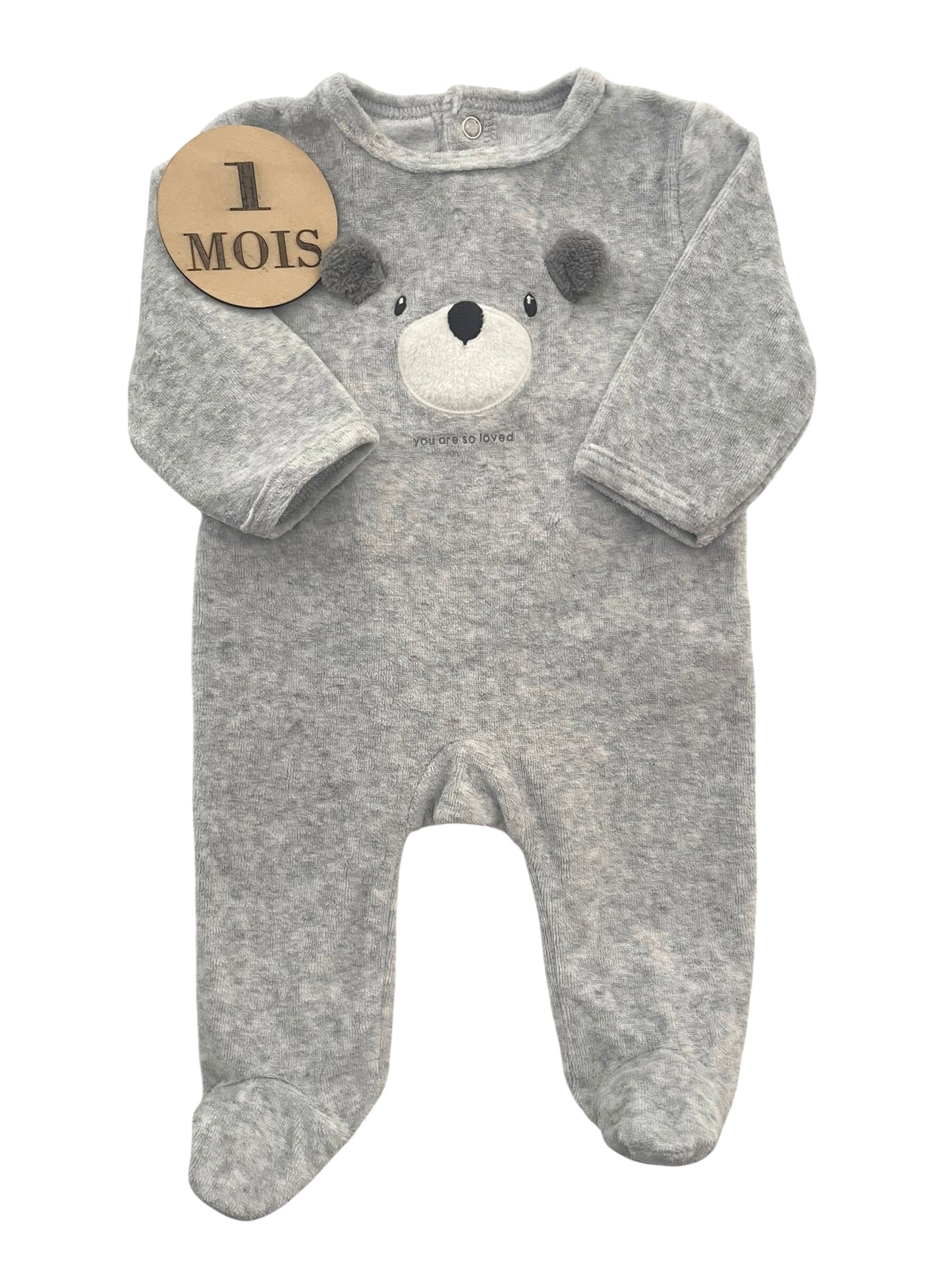 Pyjama velours, gris, ours, Kiabi