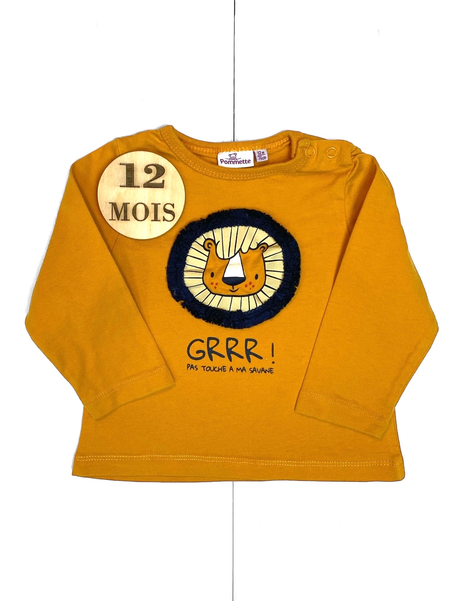 Tee-shirt moutarde, lion, Pommette