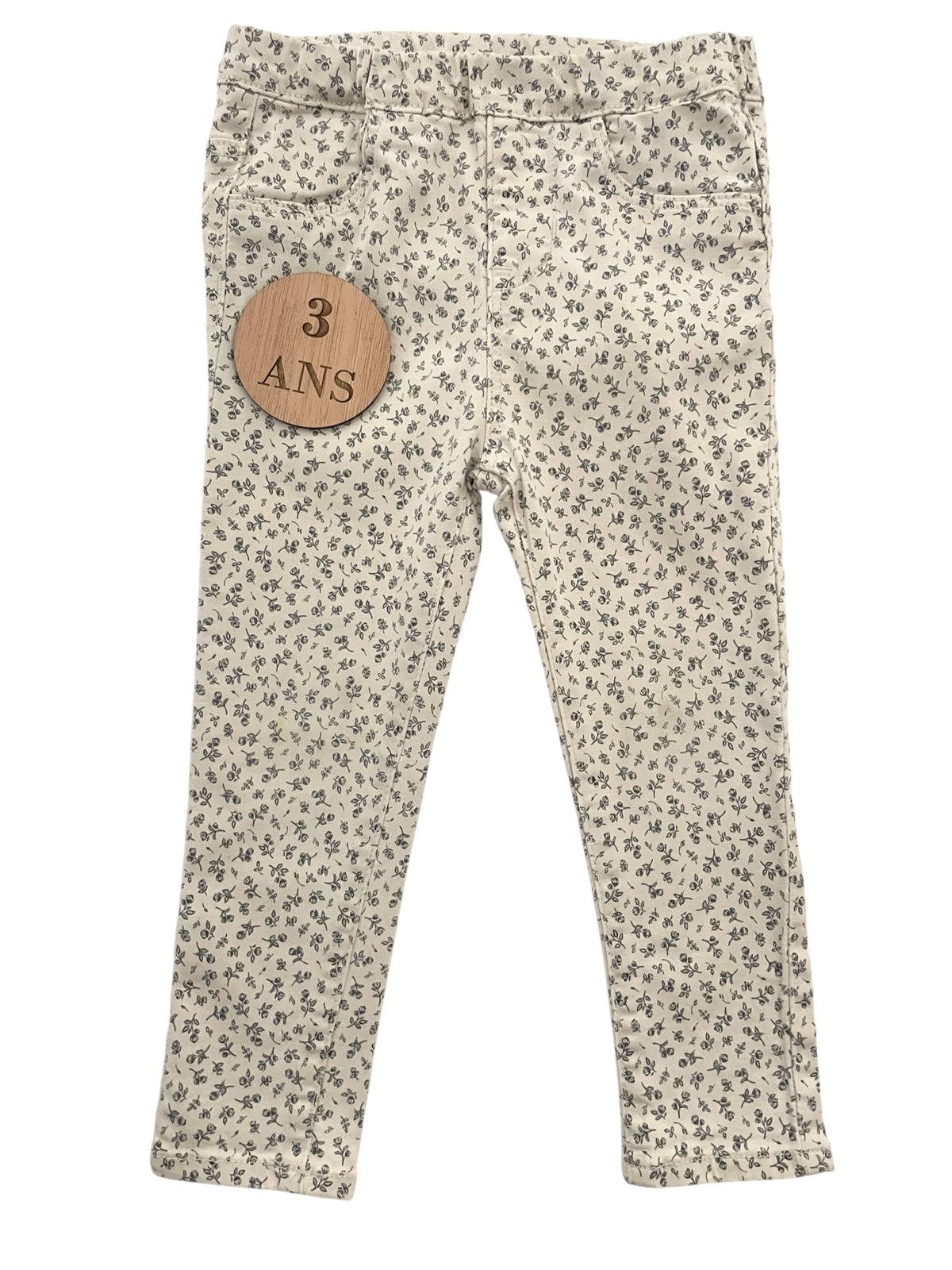 Jean crème fleuri, taille élastique, H&M