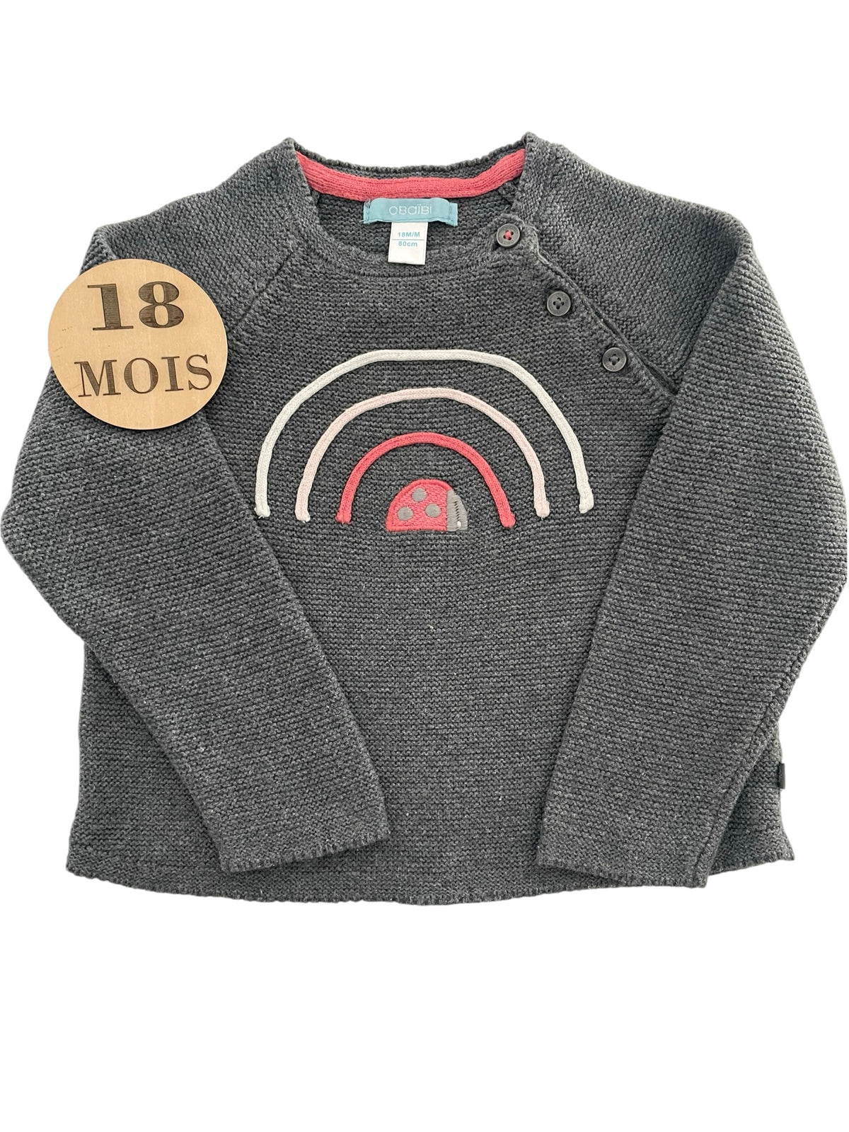 Pull en mailles, gris, coccinelle, Obaïbi