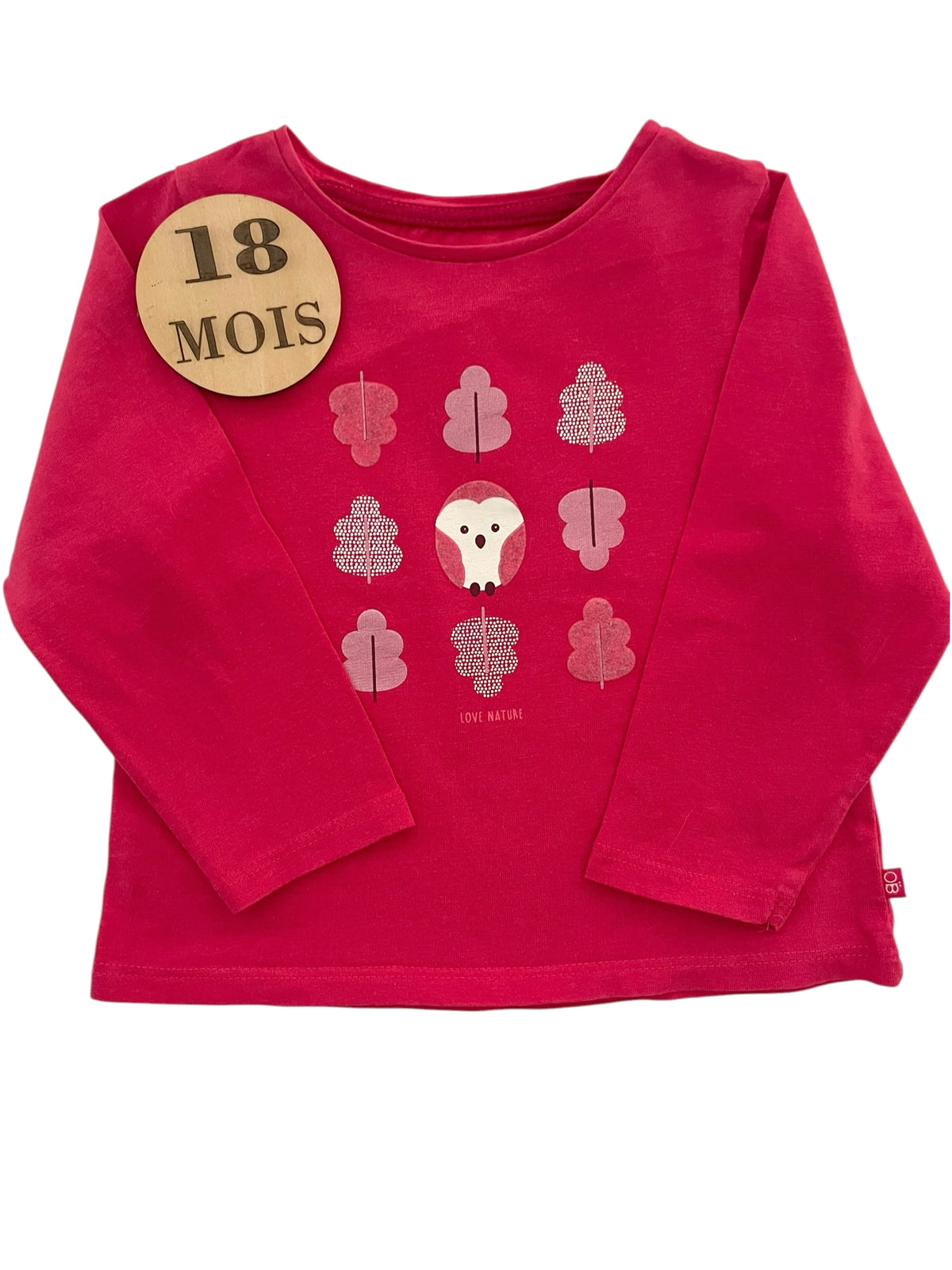 Tee-shirt, fuchsia, hiboux, Obaïbi