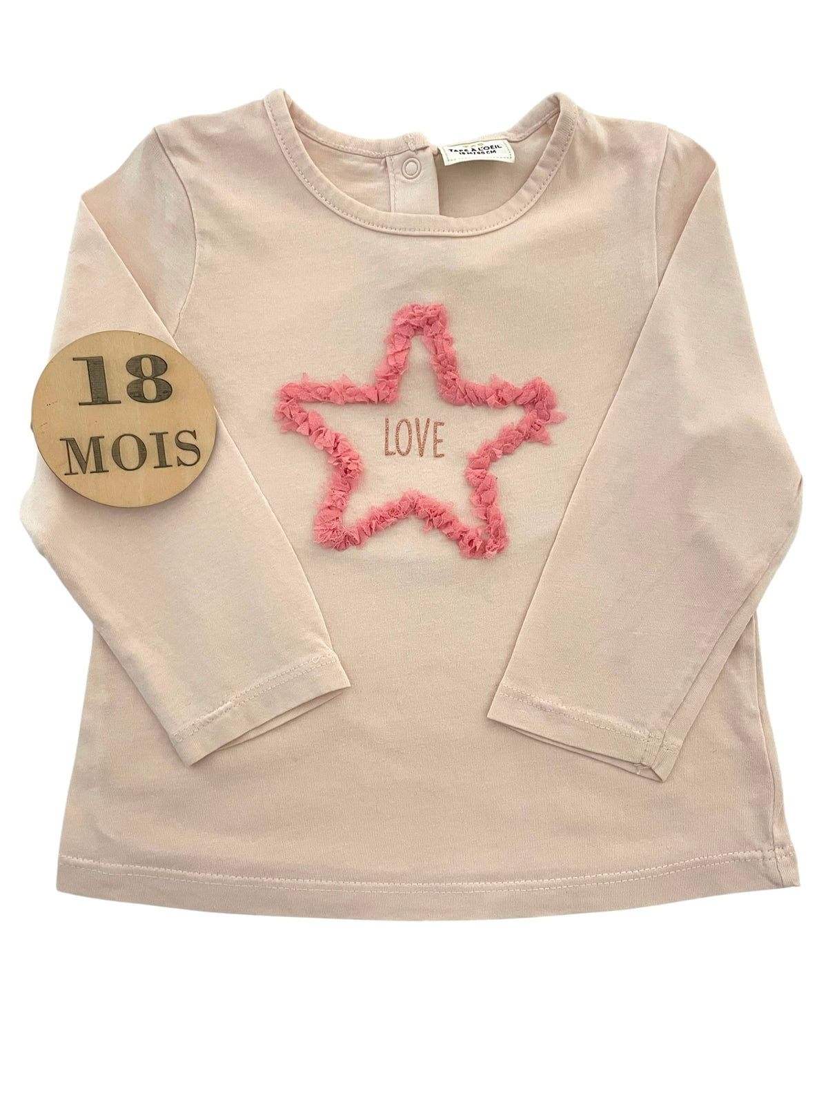 Tee-shirt, rose pâle, étoile, TAO