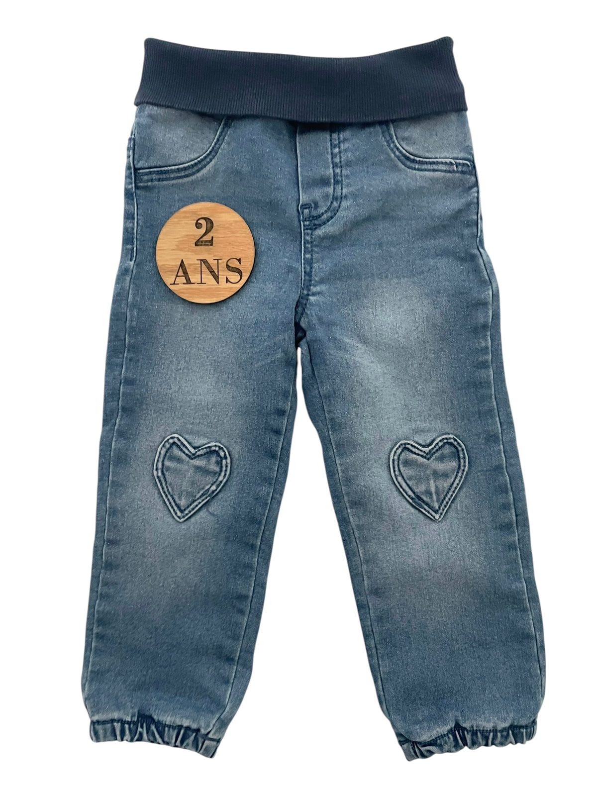 Jean bleu, cœurs, doublure coton