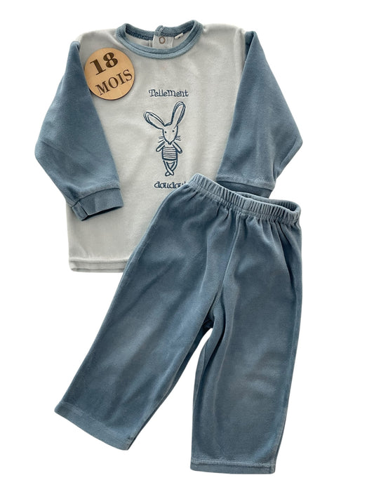 Pyjama velours et blanc, lapin