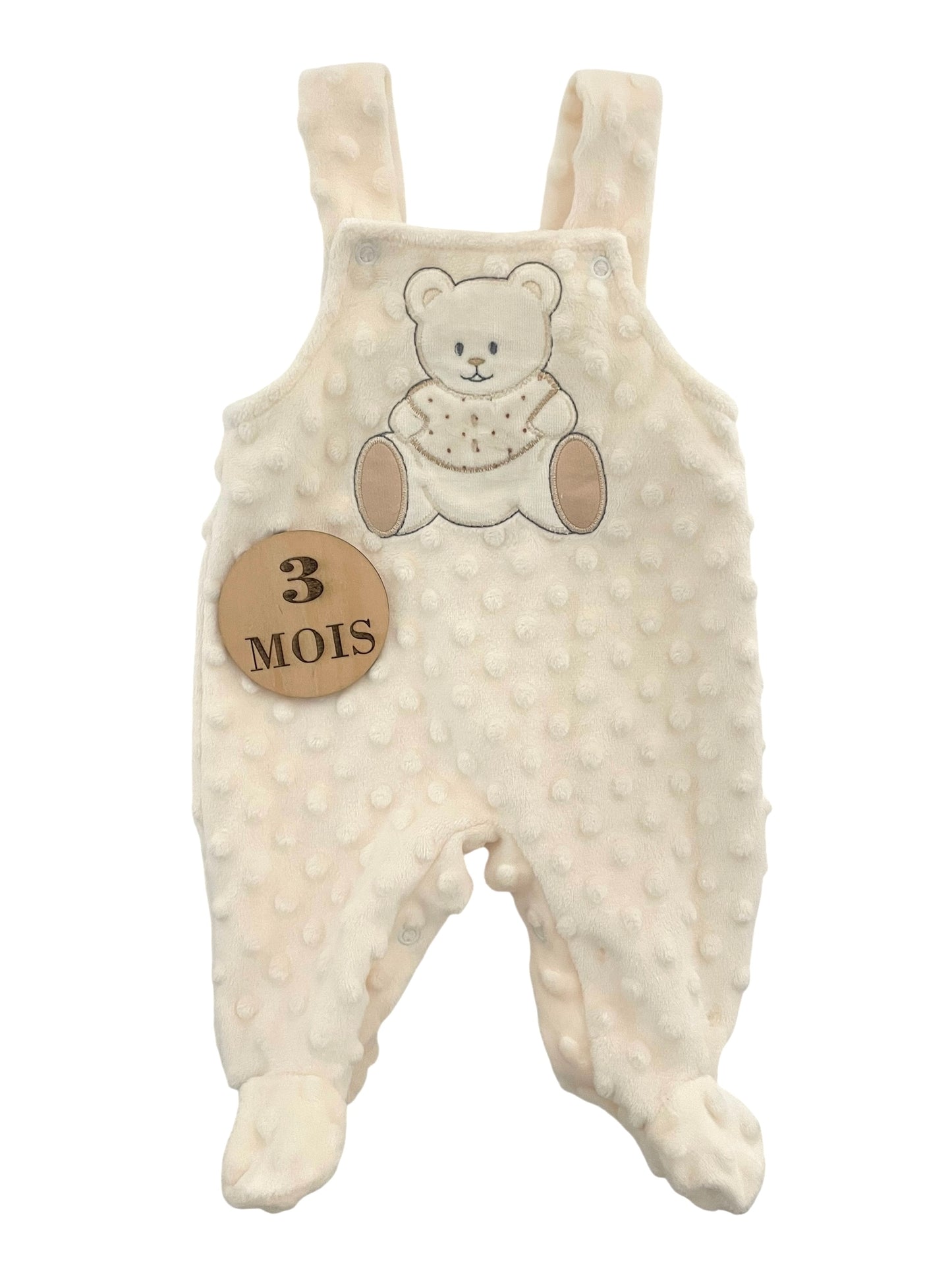 Salopette velours, crème, ourson