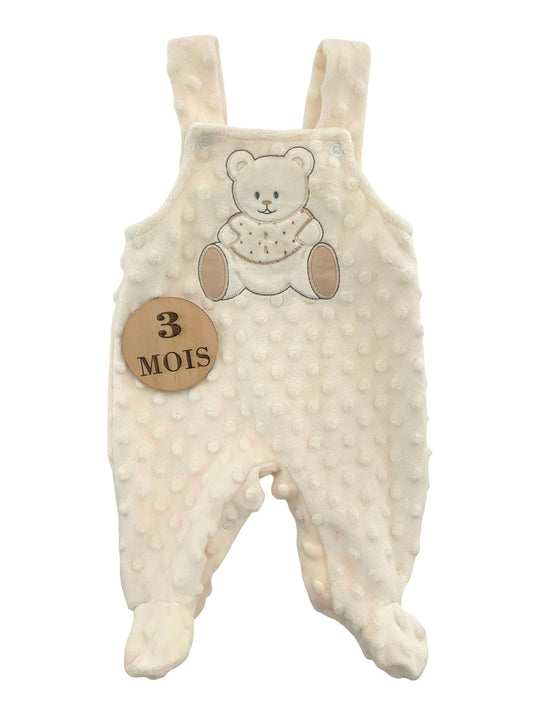 Salopette velours, crème, ourson