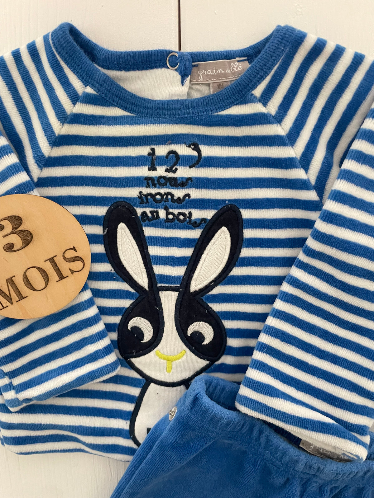 Pyjama velours, rayé gris et bleu, Obaïbi