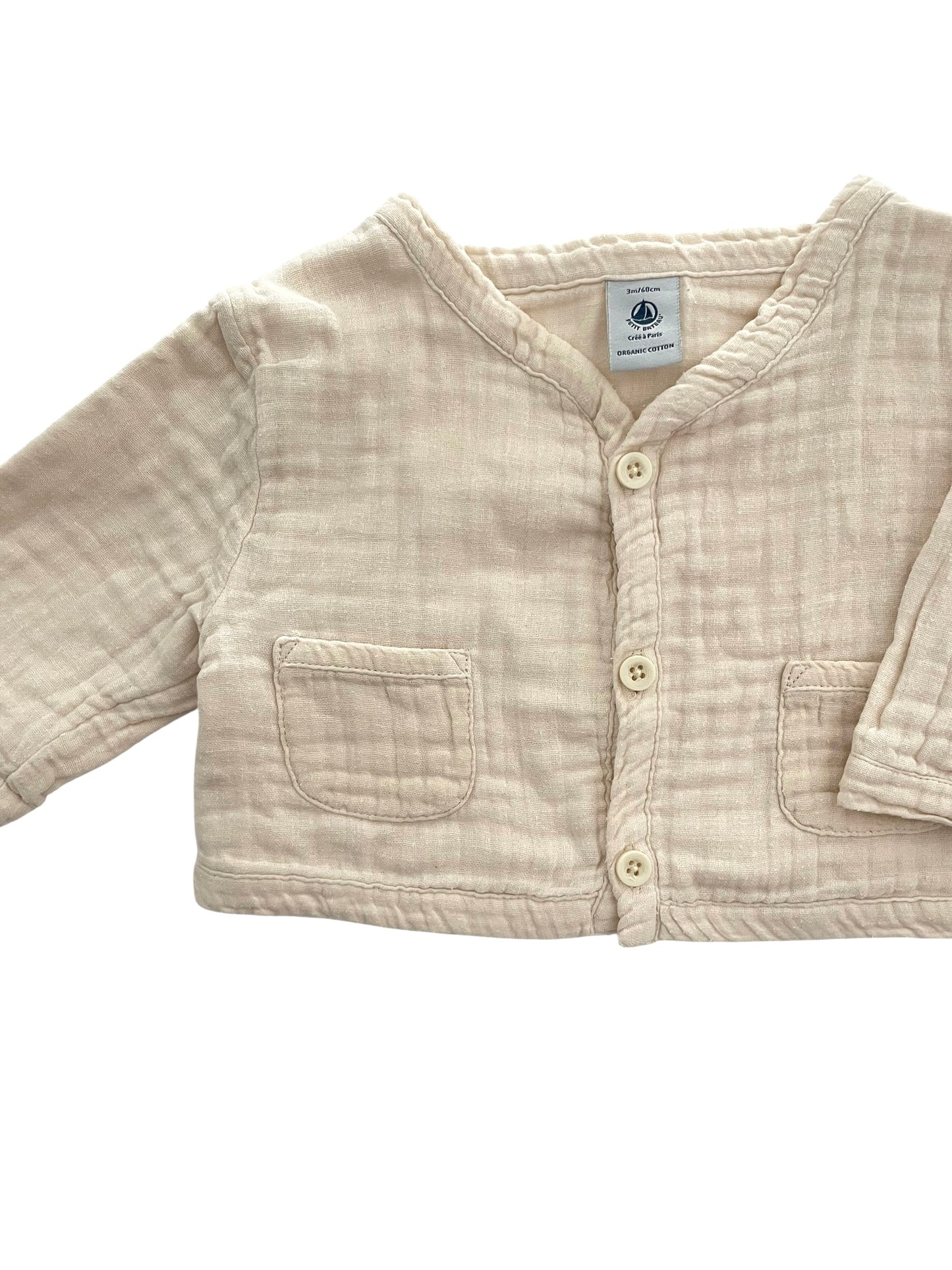 Gilet / veste écru, gaze de coton, Petit Bateau