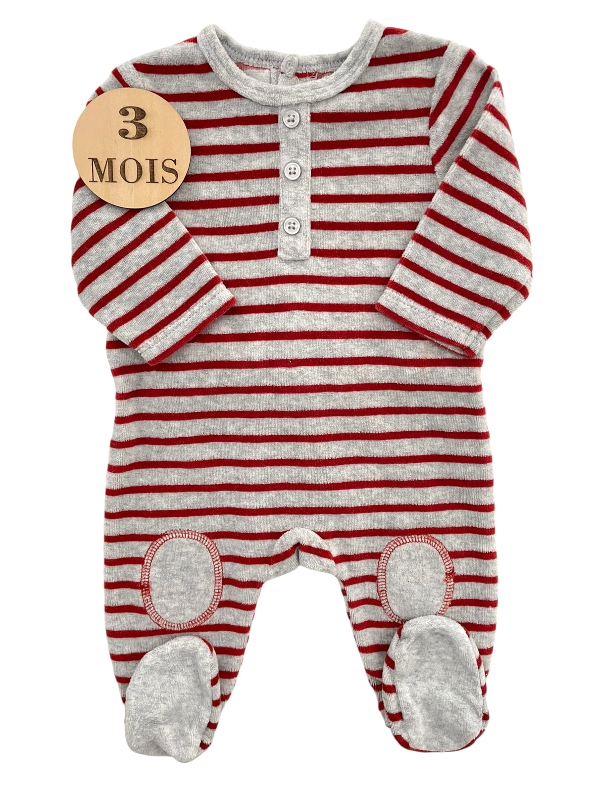 Pyjama velours rayé, rouge et gris, La Redoute