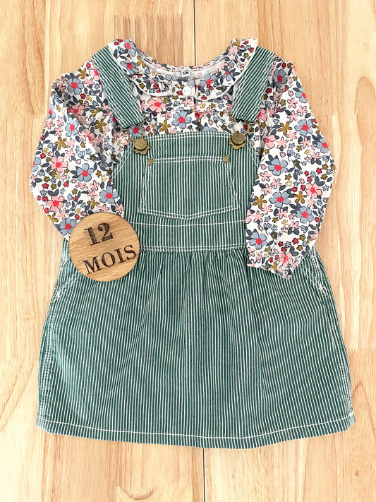 Ensemble robe en jean Petit Bateau, chemisier fleuri