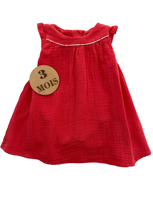 Robe gaze de coton, rouge, body intégré, Obaïbi