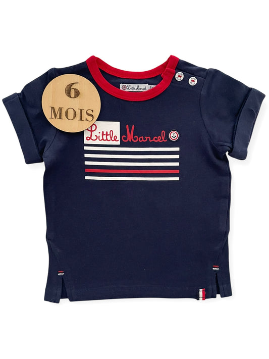 Tee-shirt bleu-nuit et rouge, Little Marcel