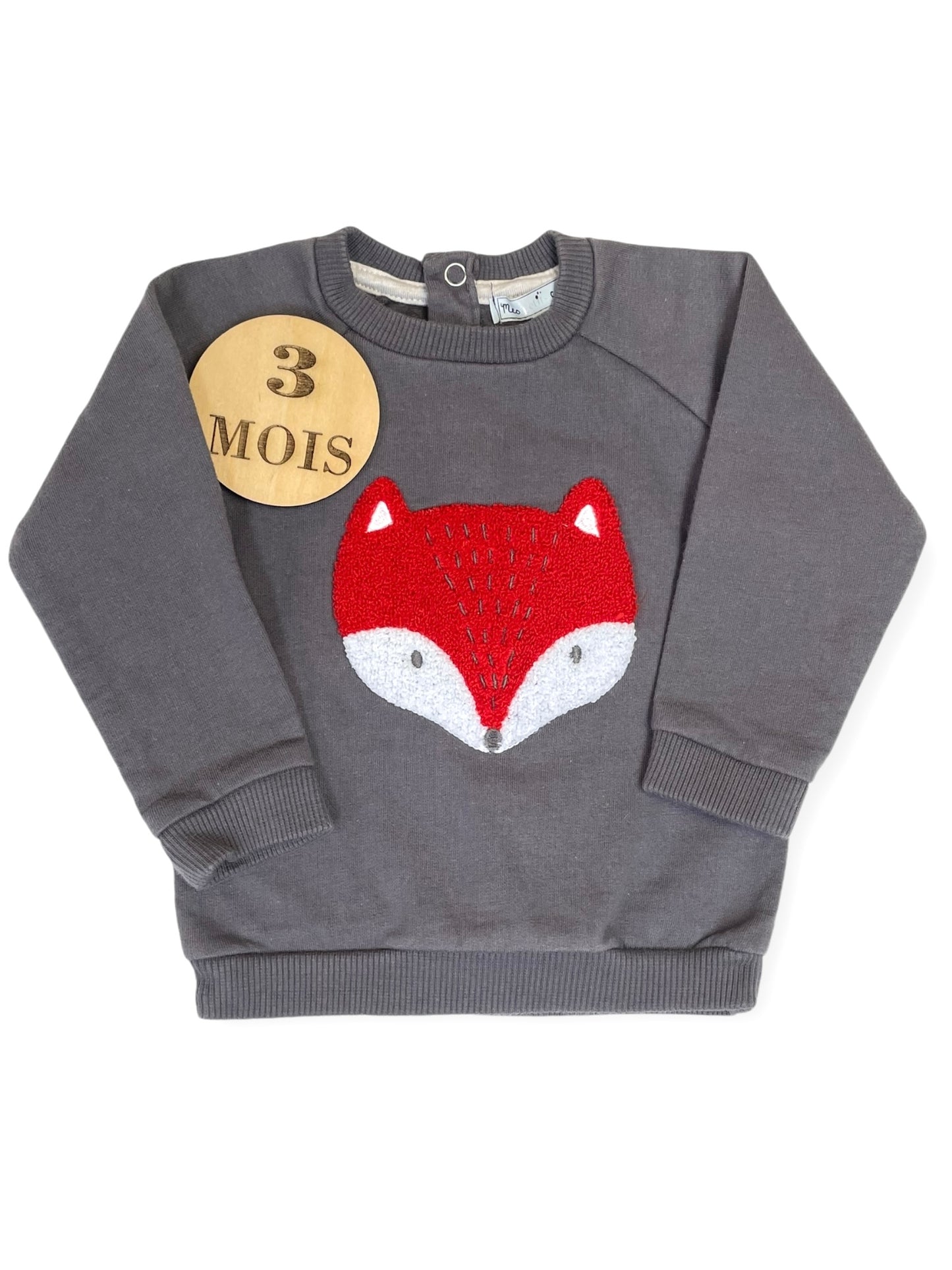 Sweat gris, renard, Mes petits cailloux