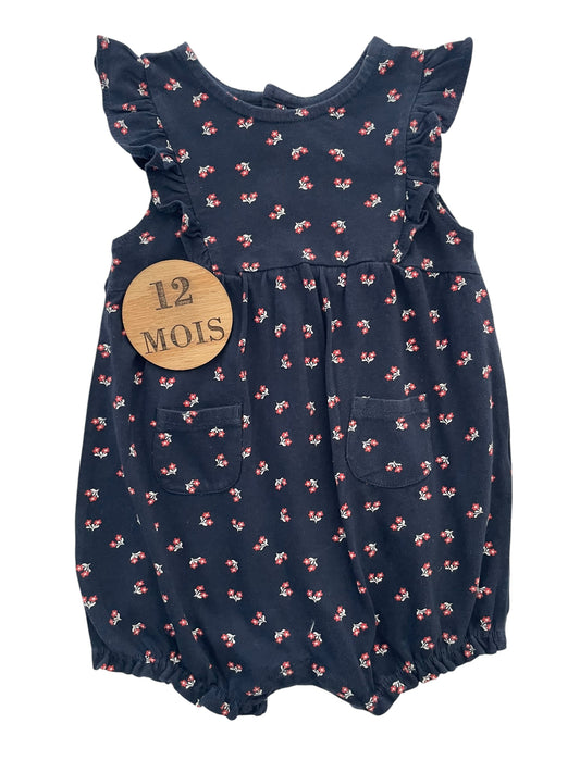 Combishort coton bleu-nuit fleurie, Kiabi