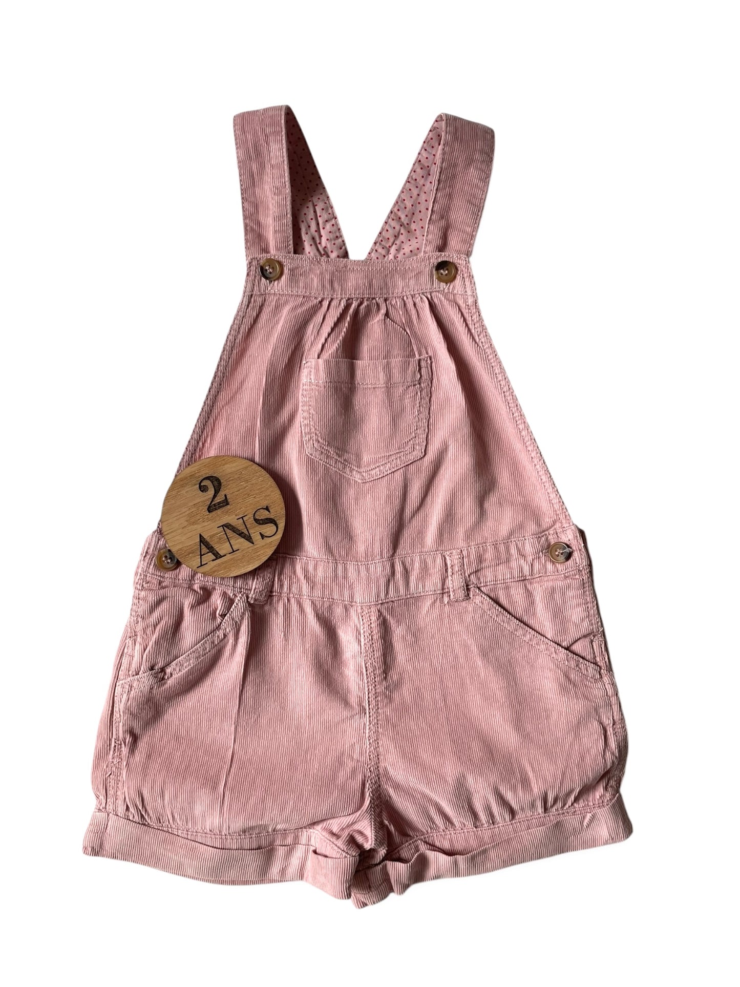 Salopette short velours fin, vieux rose, Bout’chou