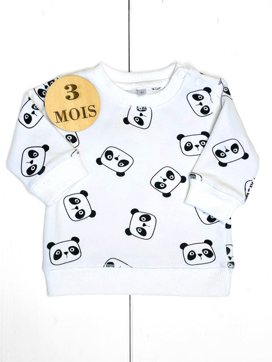 Pull blanc doublé polaire, pandas