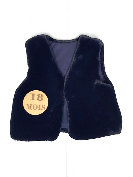 Gilet sans manche, fausse fourrure, bleu-nuit