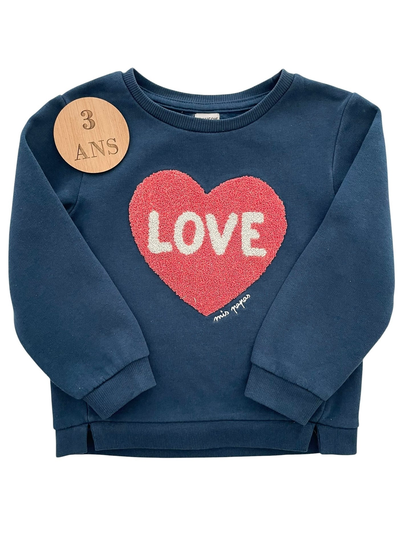Sweat bleu-marine, cœur, TEX