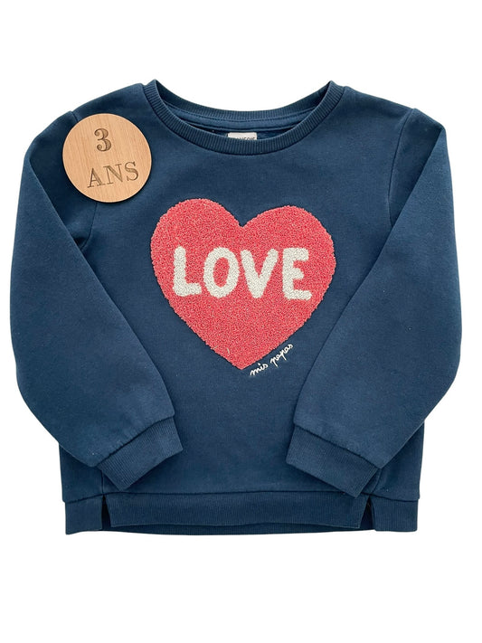 Sweat bleu-marine, cœur, TEX