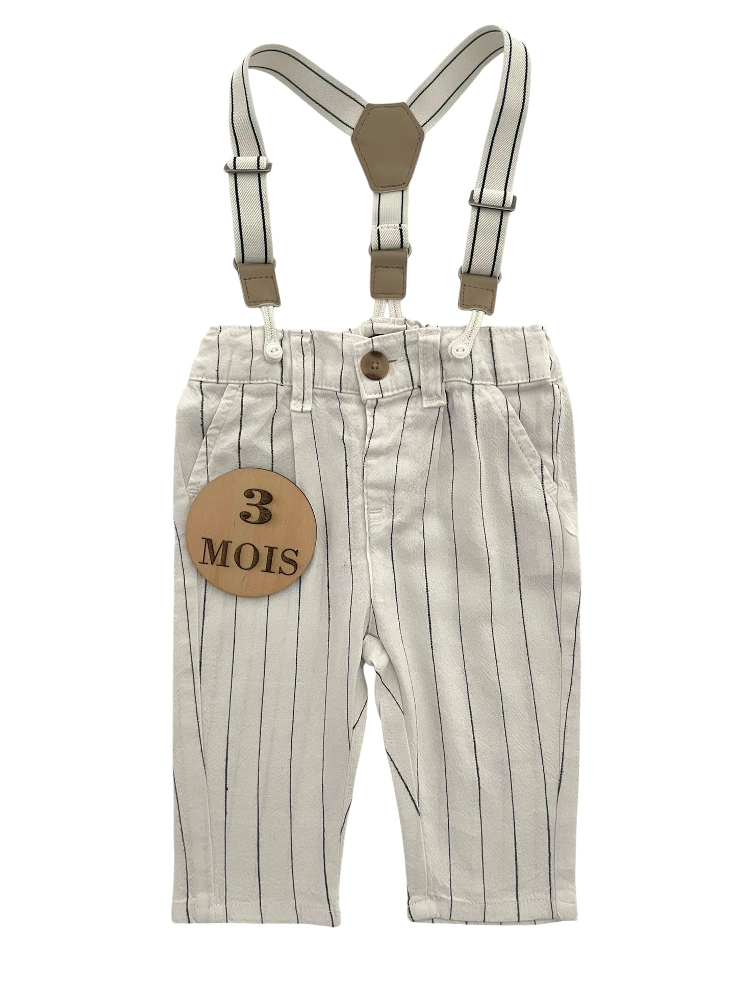 Pantalon blanc, rayé, à bretelles, Kiabi