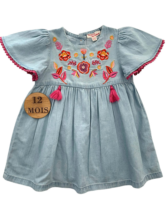 Robe couleur jean, fleurie, DPAM