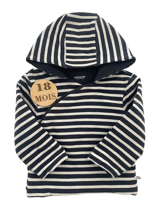 Manteau molletonné, cache-coeur, rayé bleu marine et blanc, Vertbaudet